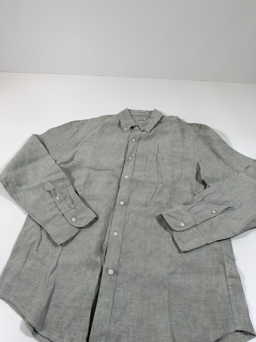 J.Crew Shirt Mens M Gray Irish Linen Slim Untucked Long Sleeve Button Down